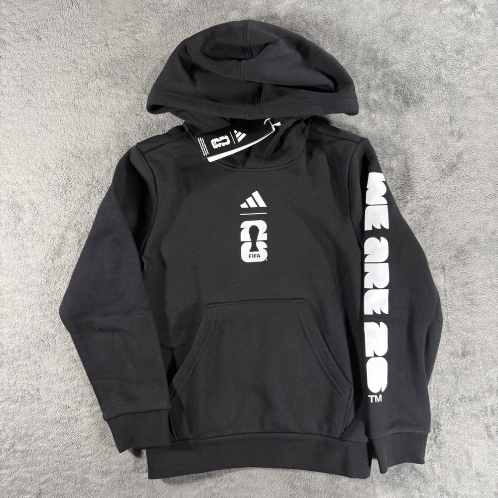Adidas FIFA World Cup 26 Hoodie Kids XS Black New Soccer Sweatshirt KB8644